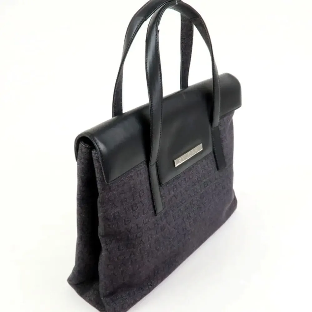 💎✨Authentic✨💎BVLGARI Logo Mania Canvas Leather Tote Bag Hand Bag Black - Picture 7 of 17